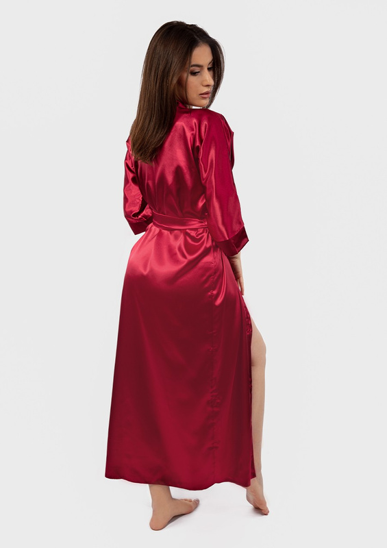Długi satynowy szlafrok 130 bordo - Dkaren
