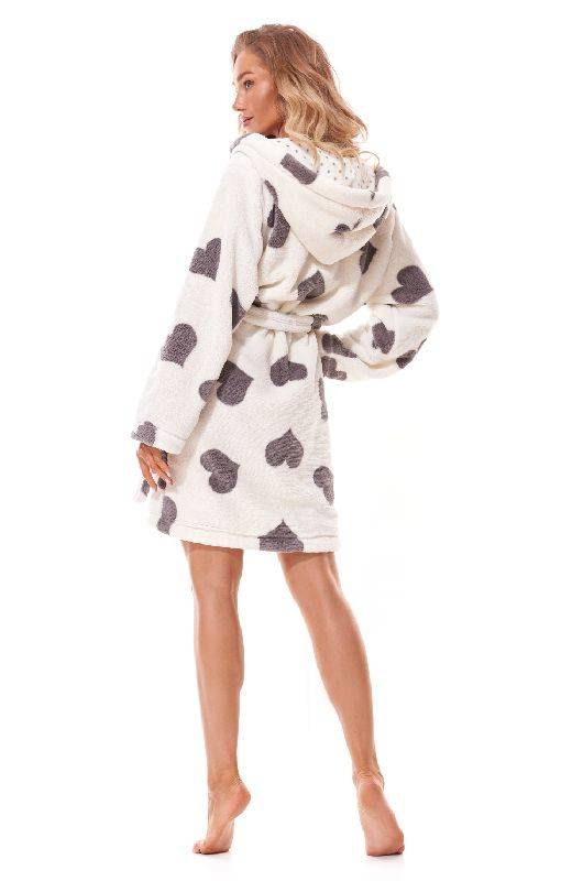Wzorzysty szlafrok z kapturem L&L 2310 Futura w kolorze białym