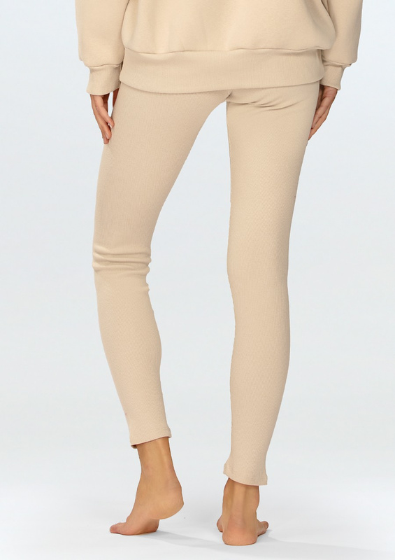 Legginsy Bayo - beż bawełna prążki  - Dkaren