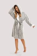 Ciepły szary szlafrok frotte z kapturem Unikat Sharon