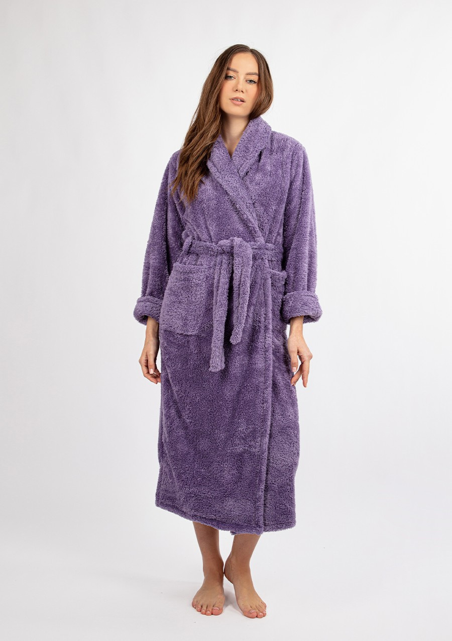 Puchaty szlafrok/ podomka ELIZA DŁUGA - puch śliwka - Dkaren