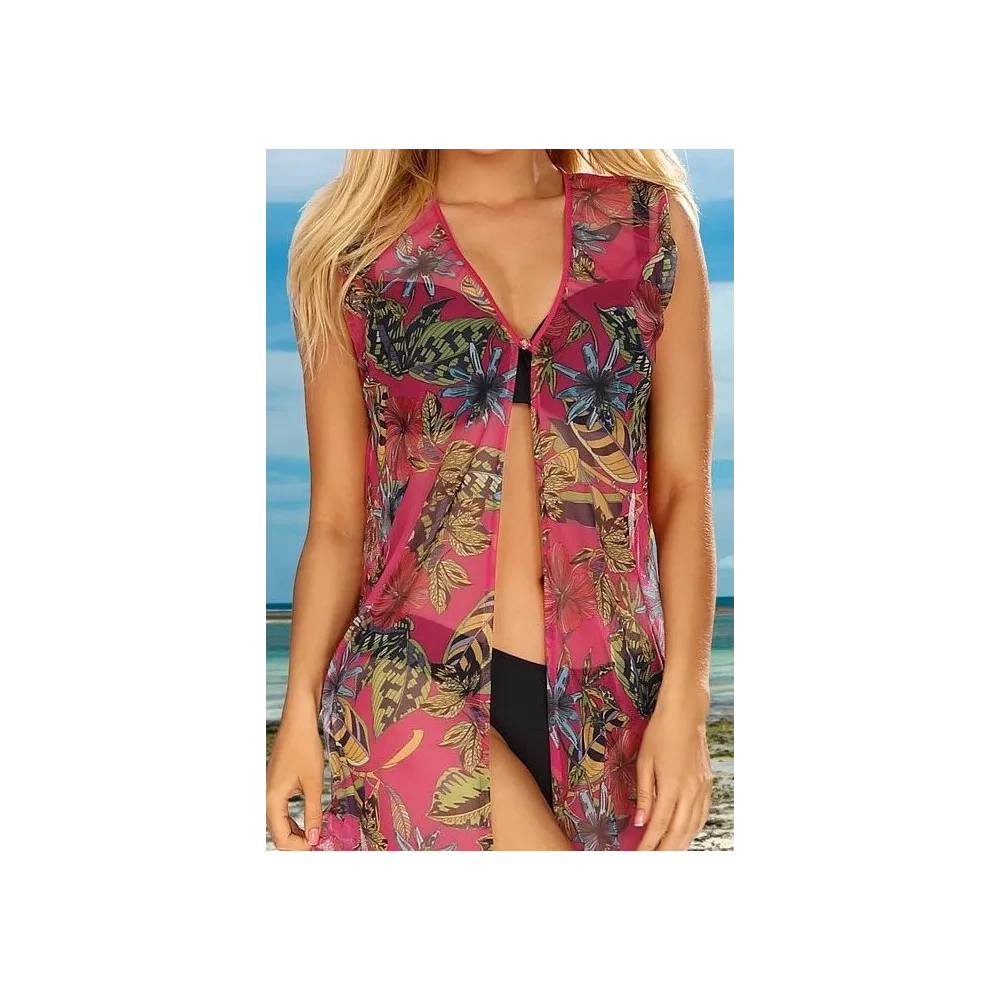 Kolorowa długa rozpinana plażowa tunika Hamana Haiti