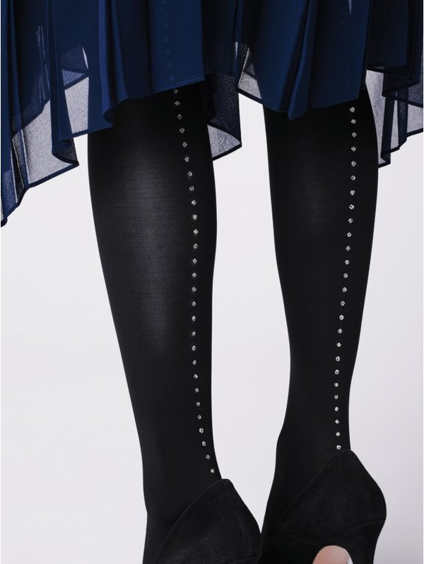 Czarne rajstopy ze szwem błyszczące kropki Fiore VENEZIA