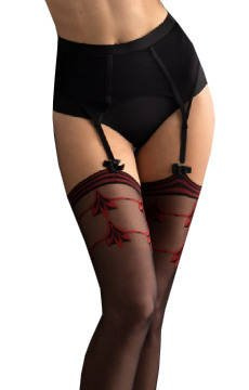 Czarne pończochy w czerwone wzory Fiore INTENSE