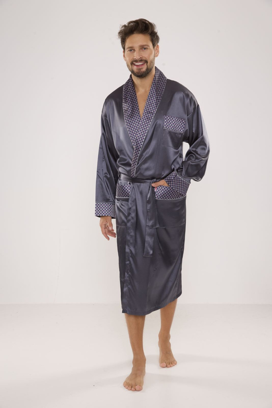 Szary satynowy szlafrok męski De Lafense - 940.