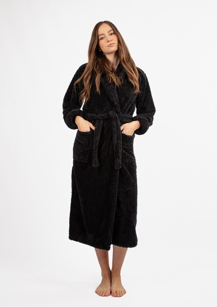 Puchaty szlafrok/ podomka ELIZA DŁUGA - puch czarny - Dkaren