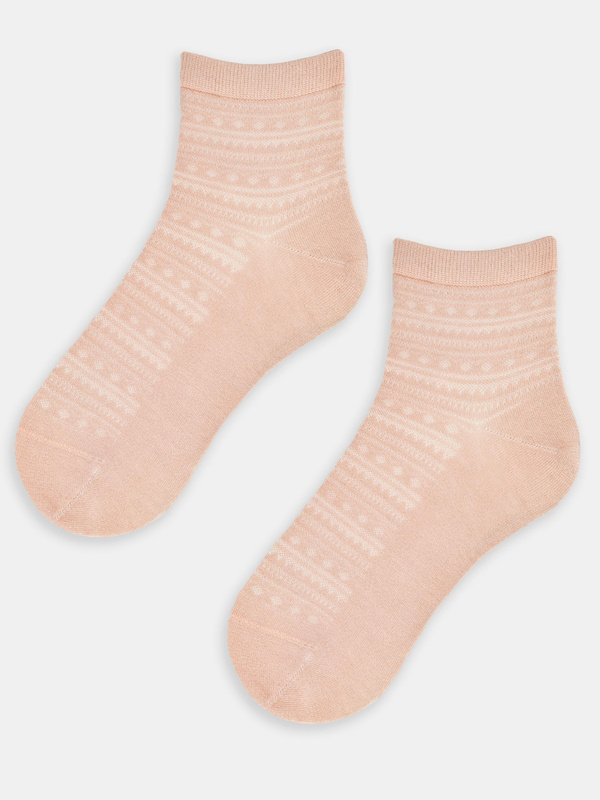 Skarpetki damskie z jebwabiem wzorki pudr róż - Noviti SB129