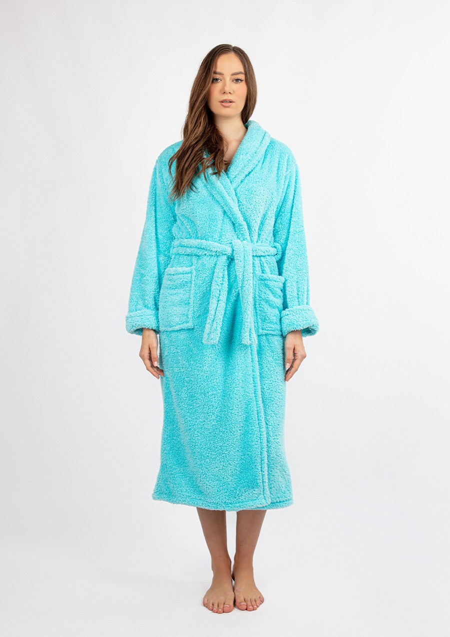 Puchaty szlafrok/ podomka ELIZA DŁUGA - puch turkus - Dkaren