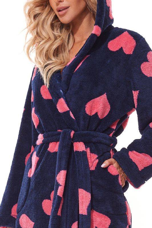 Wzorzysty szlafrok z kapturem L&L 2310 Futura w kolorze granatowym