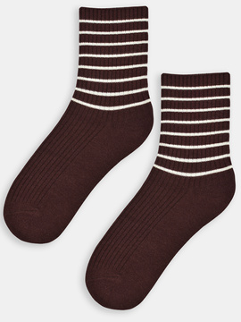 Skarpety damskie z wełną w paski SB140 brązowe - Noviti