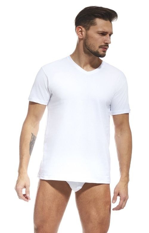 Biała koszulka męska Cornette - 201 w szpic