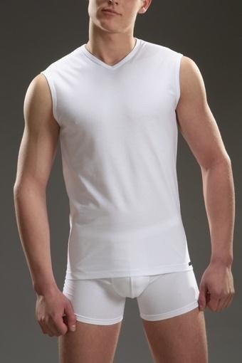 Biała koszulka męska Cornette  207, bezrękawnik w szpic.